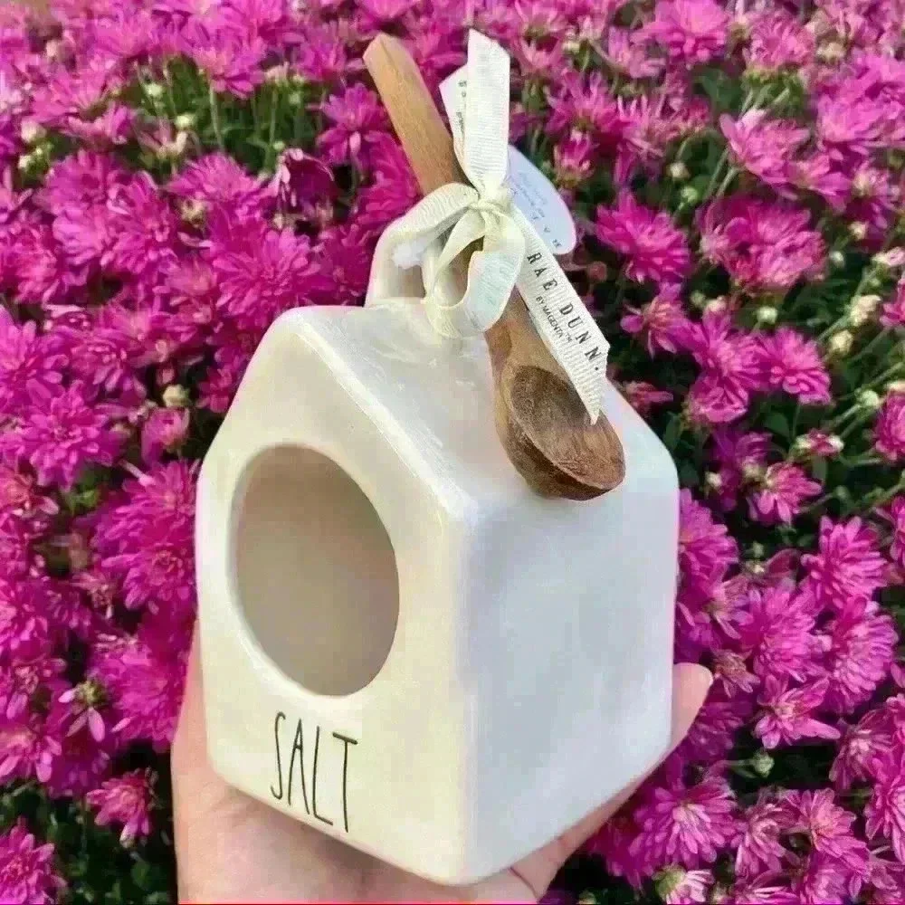 NEW - Rae Dunn - Cute Birdhouse Salt Pig with cute wooden spoon